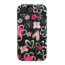 Funky Black & Pink Flower Power Iphone 4 Case