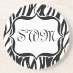 Funky Black/White Zebra Monogram Beverage Coasters
