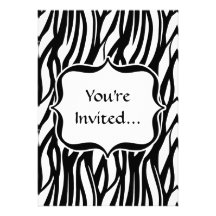 Funky Black/White Zebra Monogram Personalized Invitations