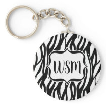 Funky Black/White Zebra Monogram Keychain