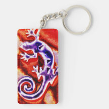 Funky Blue Purple Orange Lizard Gecko Southwestern Acrylic Keychain