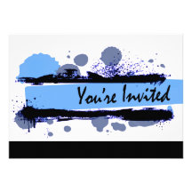 Funky Bold Grunge Splatter Birthday Party (blue) Personalized Invitation