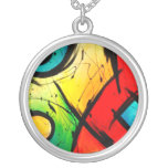 Funky Bright Abstract Art Painting Personalized Necklace