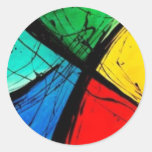 Funky Bright Abstract Art Painting Round Stickers