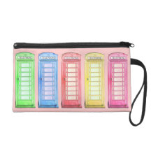 Funky British telephone booth - colours Wristlet