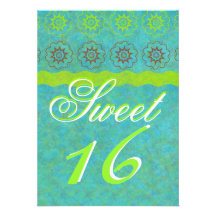 funky chic blue and green sweet sixteen party personalized announcement