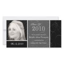 Funky Classic Black Swirls Graduation Photo Card