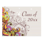 Funky colour swirls graduation party announcement postcard