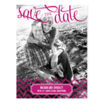 Funky Couple Save The Date Postcard - Bright Pink