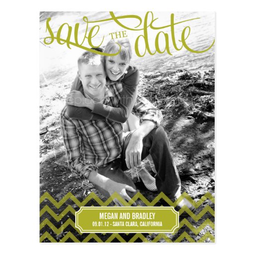 Funky Couple Save The Date Postcard - Green