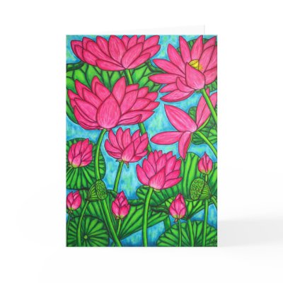 Funky Floral - Lotus Greeting Card by LisaLorenzPaintings