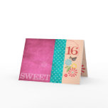 Funky Floral Sweet 16 Thank You Note Card
