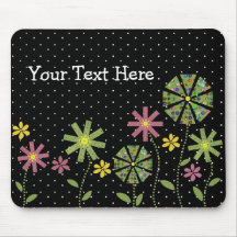 Funky flower border on black background with white mousepad