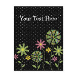 Funky flower border on black background with white
