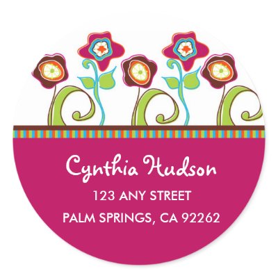 Funky Flowers Address Labels Round Sticker by DioSelina