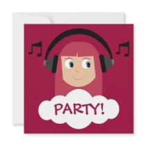 Funky Girl DJ With Headphones Red Custom Party