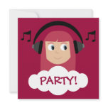 Funky Girl DJ With Headphones Red Custom Party invitations