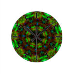 Funky Green Lights mandala kaleidoscope wall clock