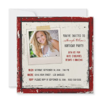Funky Grunge Birthday Party Invitation (cranberry)