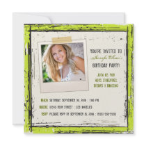 Funky Grunge Birthday Party Invitation (lime)