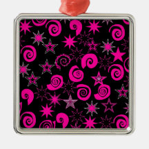 Funky Hot Pink Black Stars Swirls Fun Pattern Gift Christmas Ornament