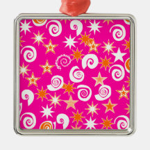 Funky Hot Pink Orange Stars Swirls Fun Pattern Ornaments