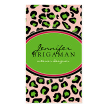 Funky Leopard Print Business Card :: green/pink