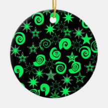 Funky Lime Green Black Stars Swirls Fun Pattern Christmas Ornaments