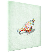 Funky Little Whimsical Doodle Bird Paisley Green Stretched Canvas Print