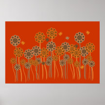 Funky Orange & Brown Retro Garden Modern Print
