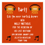 Funky Orange Jellyfish DJ party Invites