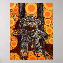 Funky Orange Sock Monkey Circles Bubbles Pop Art Posters