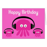 Funky Pink Jellyfish DJ Birthday Greeting Card