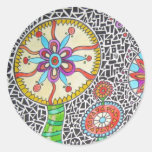 Funky Plants Watercolor Mosaic Round Sticker
