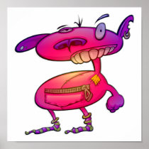 funky punk socks fuschia violet monster poster