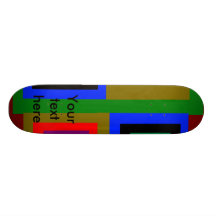 Funky red gold blue black yellow green squares skate board