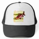 Funky Retro Green and Red Tropical Fish Trucker Hats