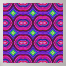 Funky Retro Pattern. Pink, Purple and Multicolor. Print