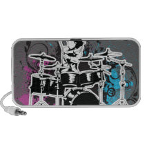 funky rocker drummer vector illustration portable speakers
