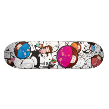 Funky Skateboard with Japanese Kokeshi Dolls