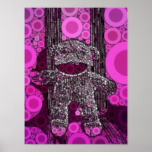 Funky Sock Monkey Circles Bubbles Pop Art Posters