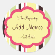 Funky Stripe Pink  Wedding Favour Sticker