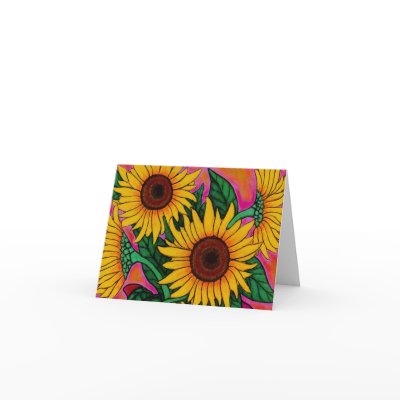 Funky Sunflowers Note Card by LisaLorenzPaintings