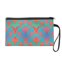 funky tropical colours damask wristlet purses