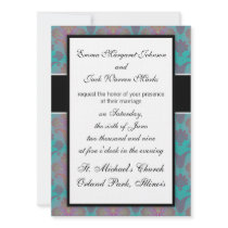 funky turquoise and magenta colourful damask invites