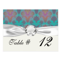 funky turquoise and magenta colourful damask post card