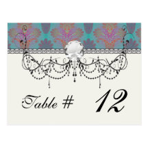 funky turquoise and magenta colourful damask postcards