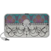 funky turquoise and magenta colourful damask mp3 speaker