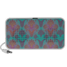 funky turquoise and magenta colourful damask travel speakers