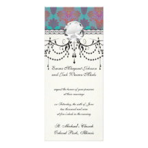 funky turquoise and magenta  damask.ai invitation
